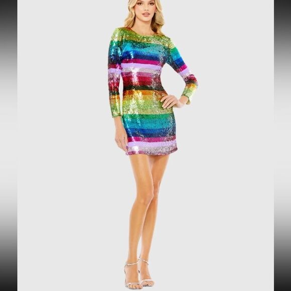 NWTs Mac Duggal 93724 Evening Dress Rainbow Sequin Mini Size 6 - Picture 1 of 10